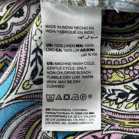 CHICO'S Patchwork Graphic Linen Duster Jacket Kimono 12/14 Womens Artsy Boho - Picture 16 of 16